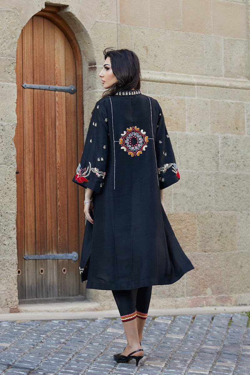 Black Anchor Embroidered Raw Silk Salwar Kameez (2-Piece) - Image 7