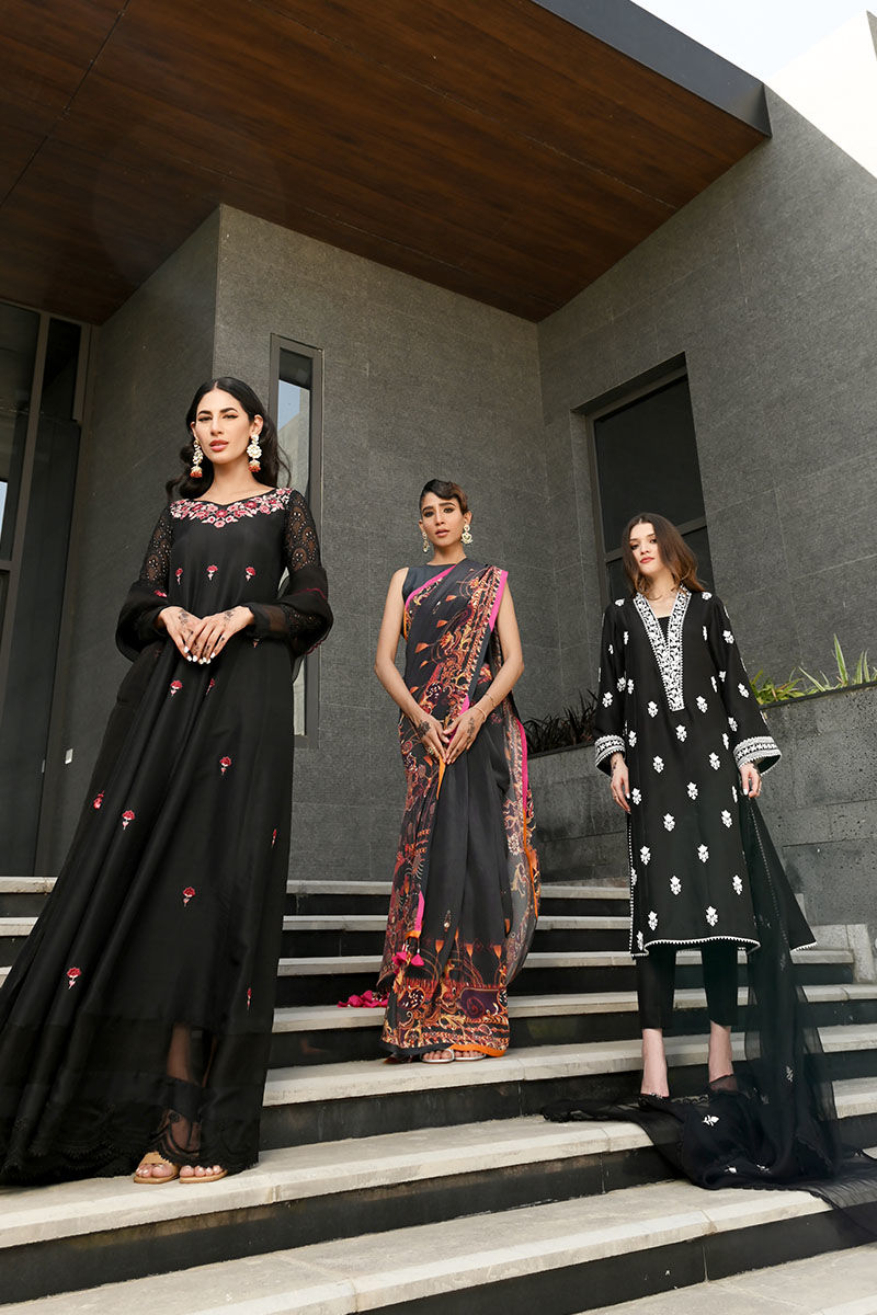 Pakistani Black Ari Embroidered Raw Silk Salwar Kameez (3-Piece) - Image 5
