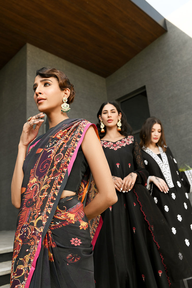 Pakistani Black Ari Embroidered Raw Silk Salwar Kameez (3-Piece) - Image 6