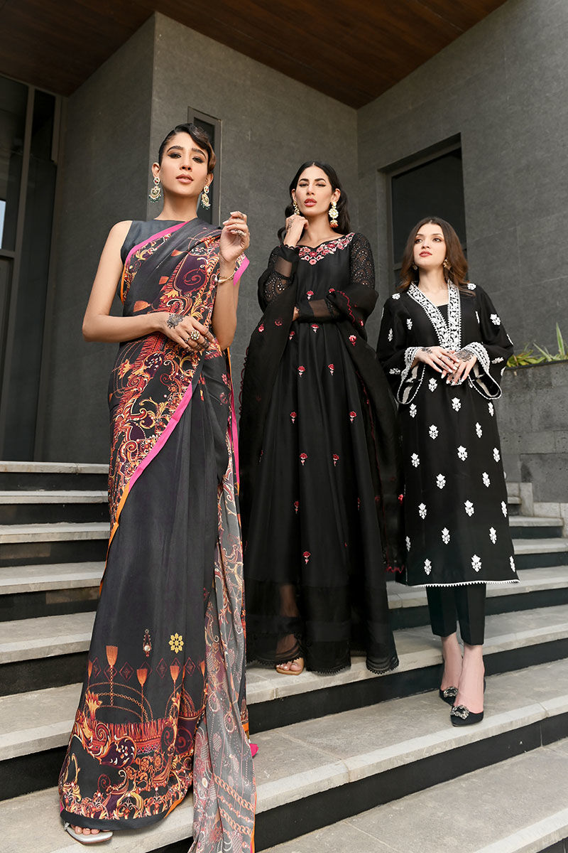 Pakistani Black Ari Embroidered Raw Silk Salwar Kameez (3-Piece) - Image 7