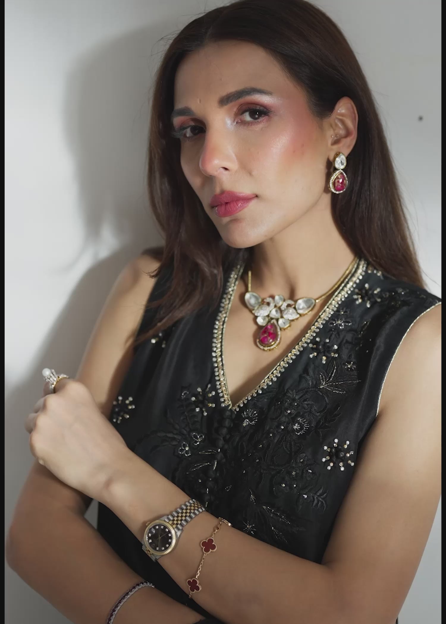 Midnight Black Embroidered Silk Salwar Kameez (3-Piece) - Image 11