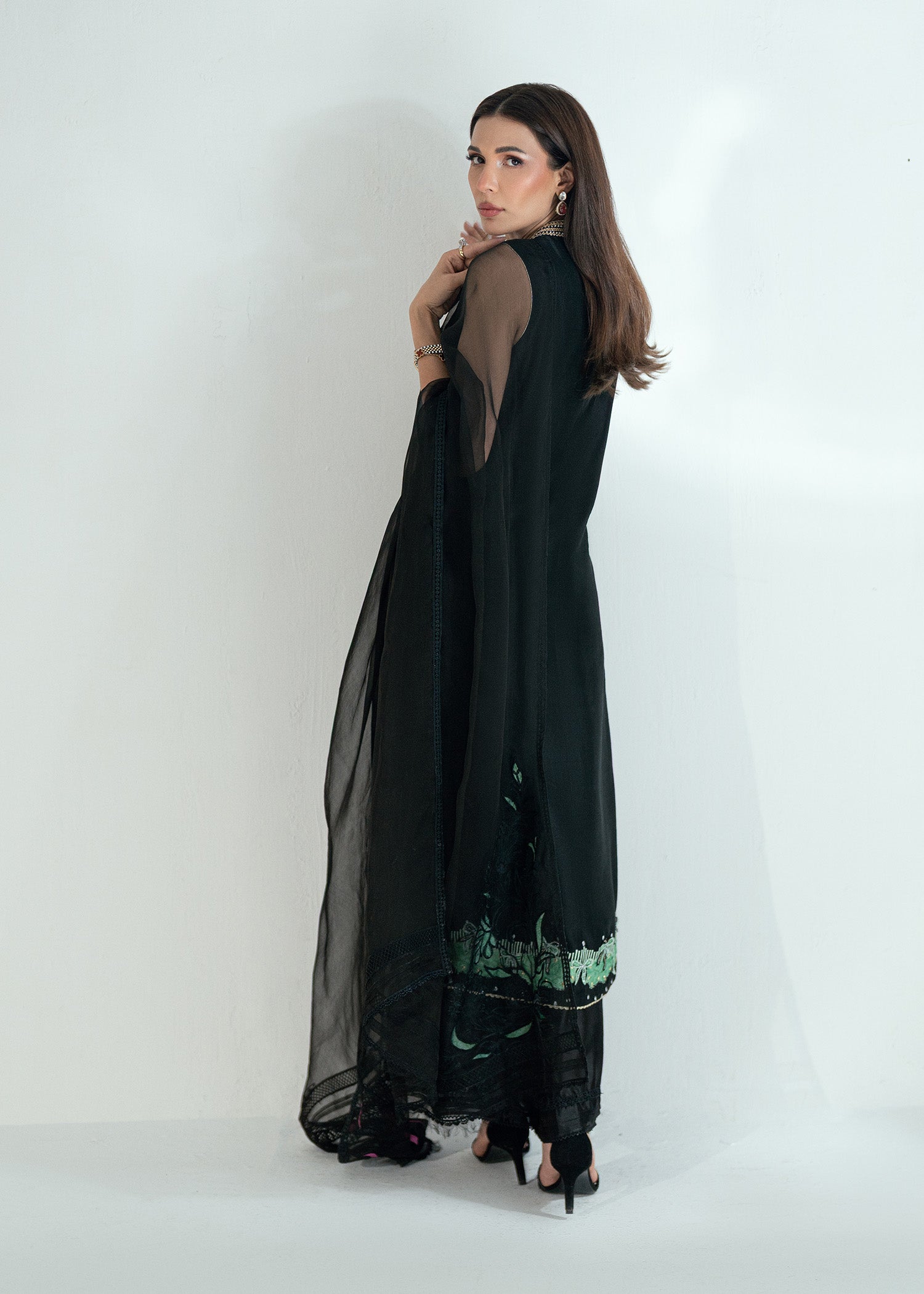 Midnight Black Embroidered Silk Salwar Kameez (3-Piece) - Image 5