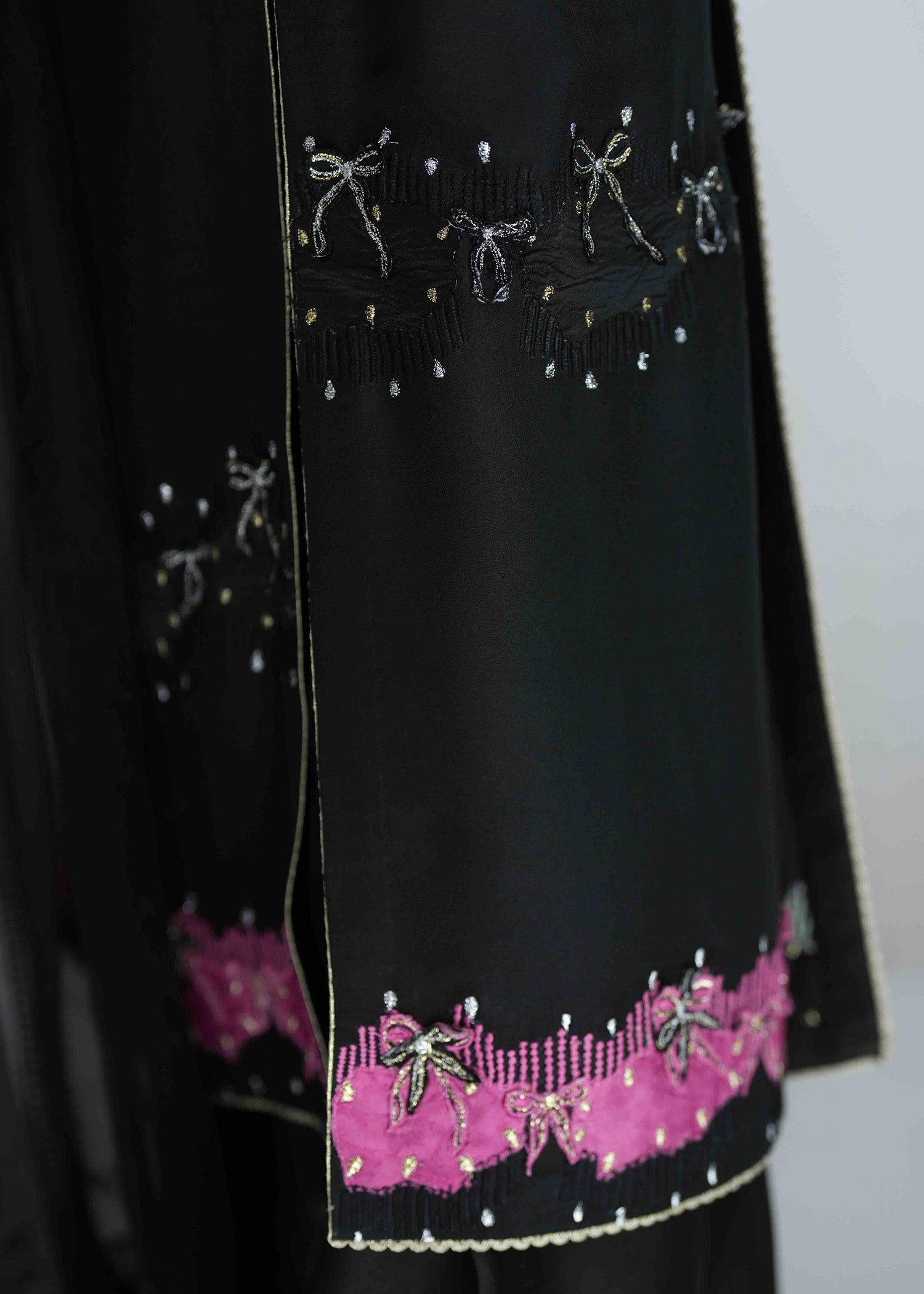 Midnight Black Embroidered Silk Salwar Kameez (3-Piece) - Image 9