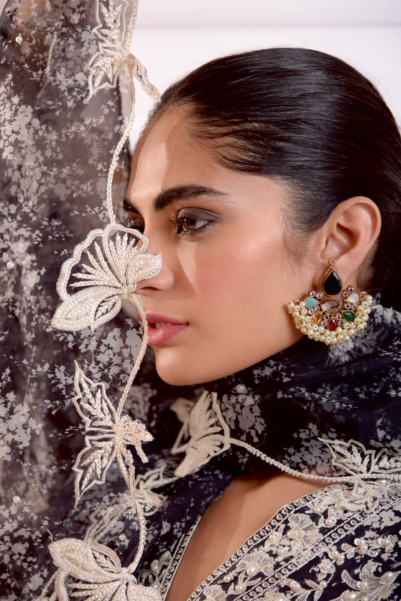 Black Embroidered Pure Raw Silk Salwar Kameez (3-Piece) - Image 3