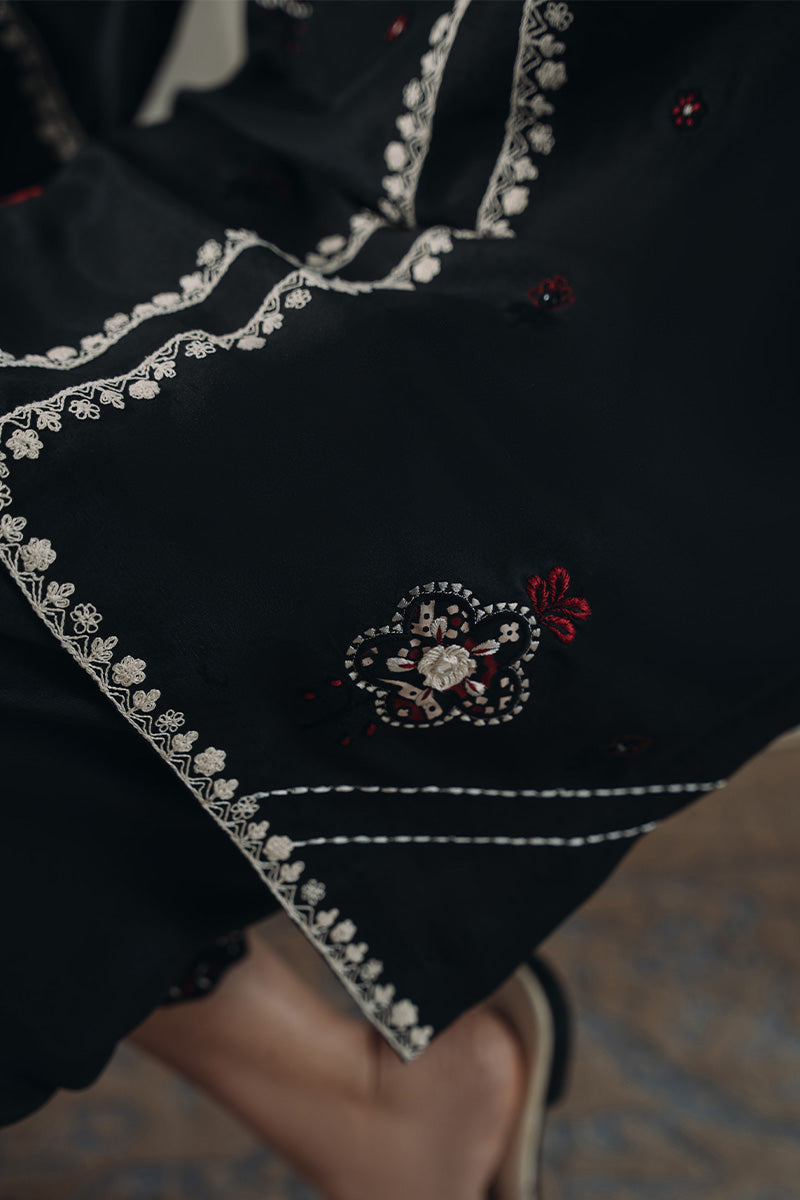 Pakistani Black Ajrak-Inspired Embroidered Silk Salwar Kameez (2-Piece) - Image 10
