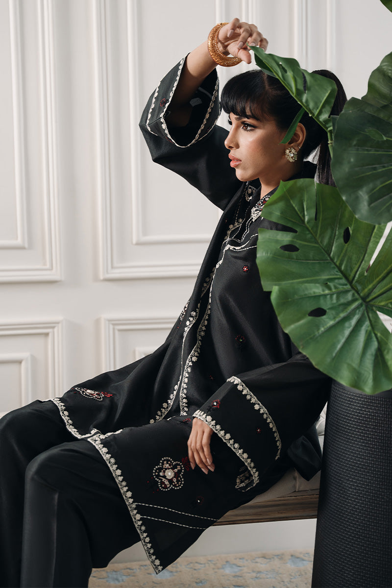 Pakistani Black Ajrak-Inspired Embroidered Silk Salwar Kameez (2-Piece) - Image 7