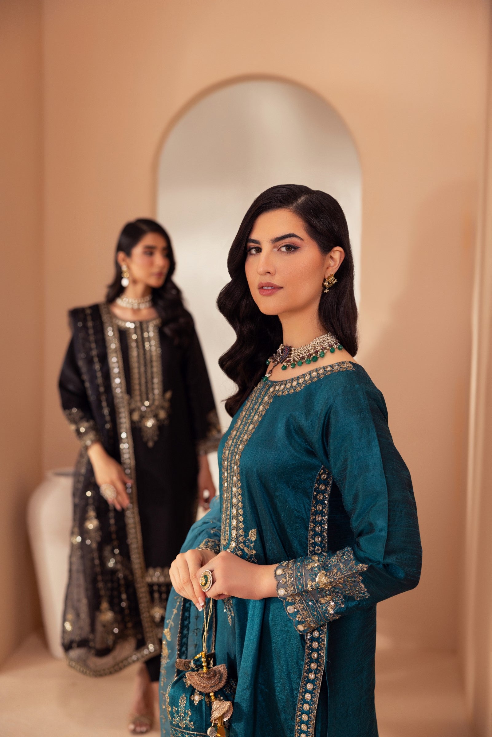 Pakistani Black Embroidered Raw Silk 3-Piece Suit - Image 8