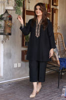 Black Handworked Raw Silk Kurta Set (2-Piece) - Image 2