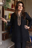 Black Handworked Raw Silk Kurta Set (2-Piece) - Image 3