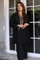 Black Handworked Raw Silk Kurta Set (2-Piece) - Image 5