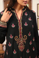Black Hand Embellished Korean Raw Silk Salwar Kameez (3-Piece) - Image 4
