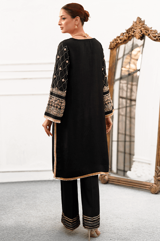 Pakistani Black Zardozi PK Raw Silk Kurta Set (3-Piece) - Image 1