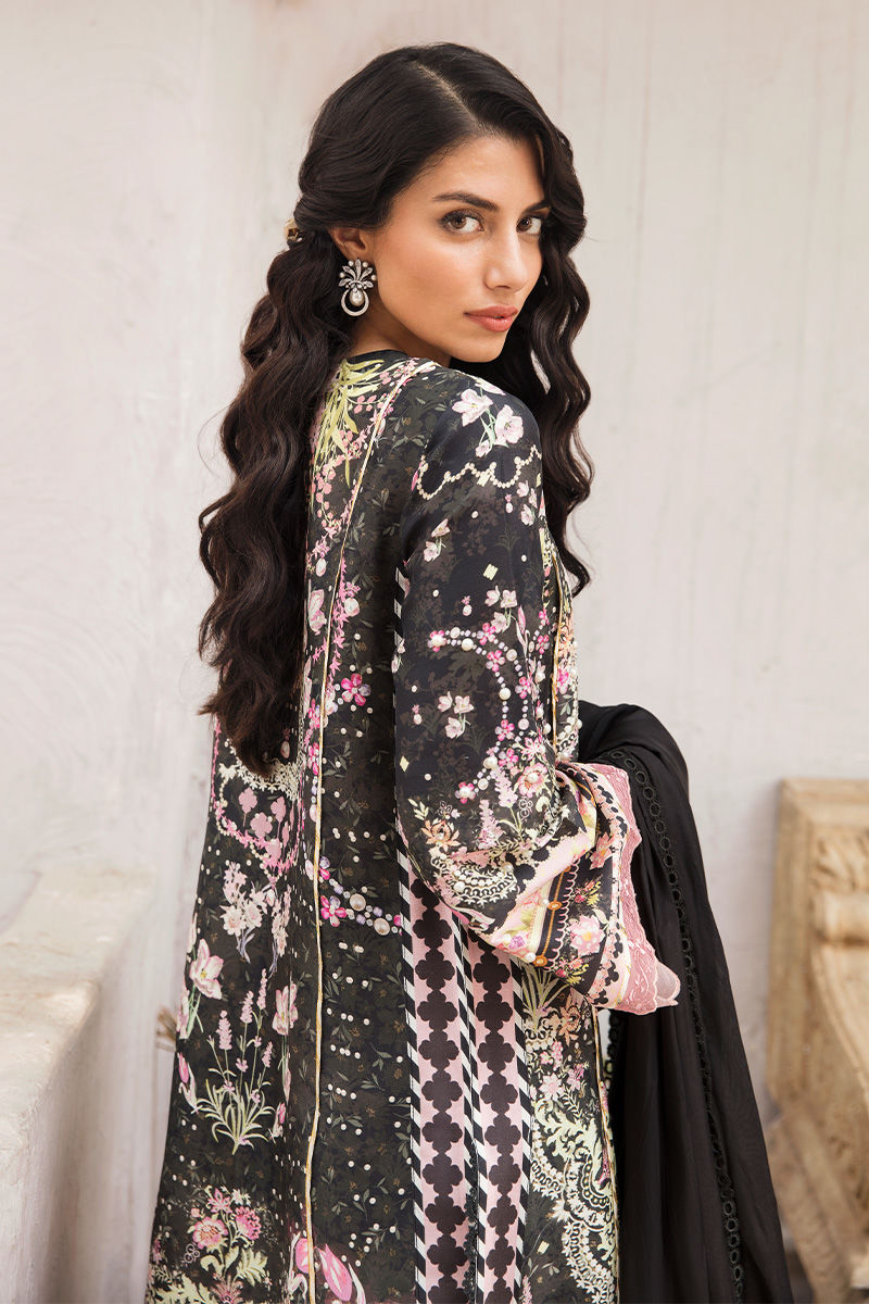 Black Embellished Raw Silk Salwar Kameez (3-Piece) - Image 2