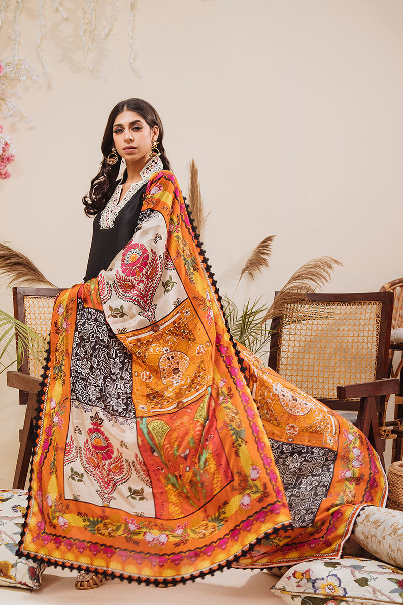 Pakistani Black Mirrorwork Pure Raw Silk Salwar Kameez (3-Piece) - Image 3