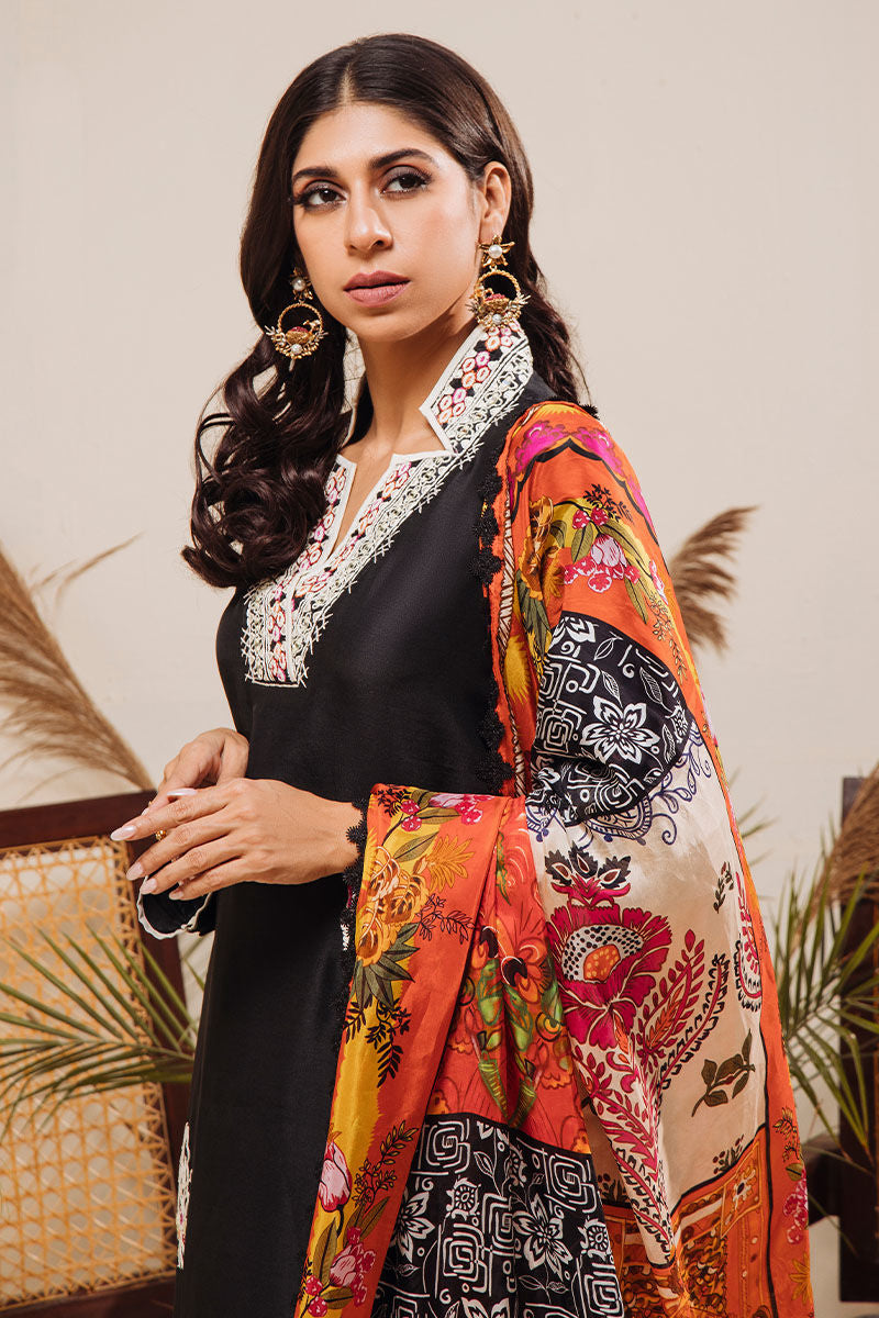 Pakistani Black Mirrorwork Pure Raw Silk Salwar Kameez (3-Piece) - Image 5