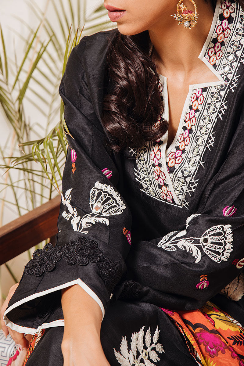 Pakistani Black Mirrorwork Pure Raw Silk Salwar Kameez (3-Piece) - Image 6