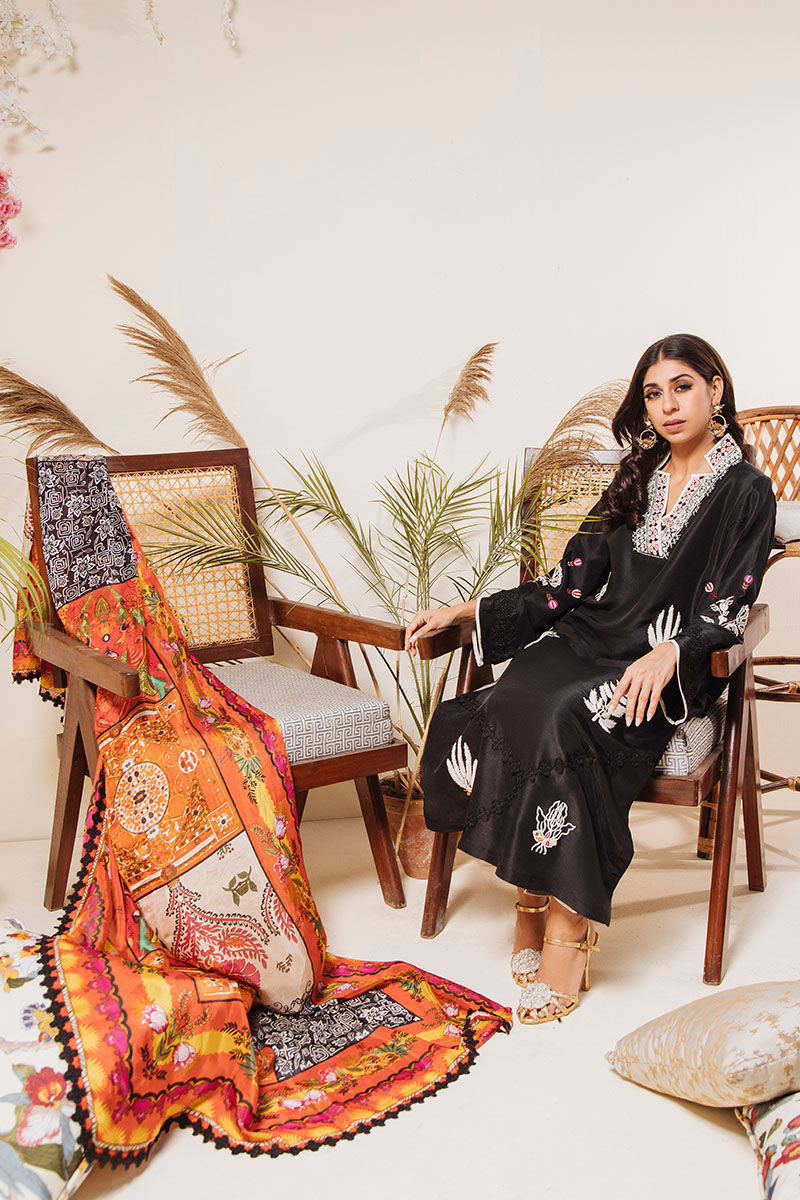 Pakistani Black Mirrorwork Pure Raw Silk Salwar Kameez (3-Piece) - Image 7