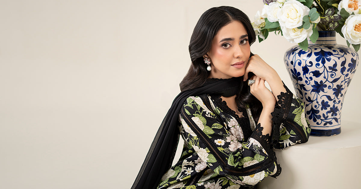 Black Printed Raw Silk Salwar Kameez (3-Piece) - Image 9