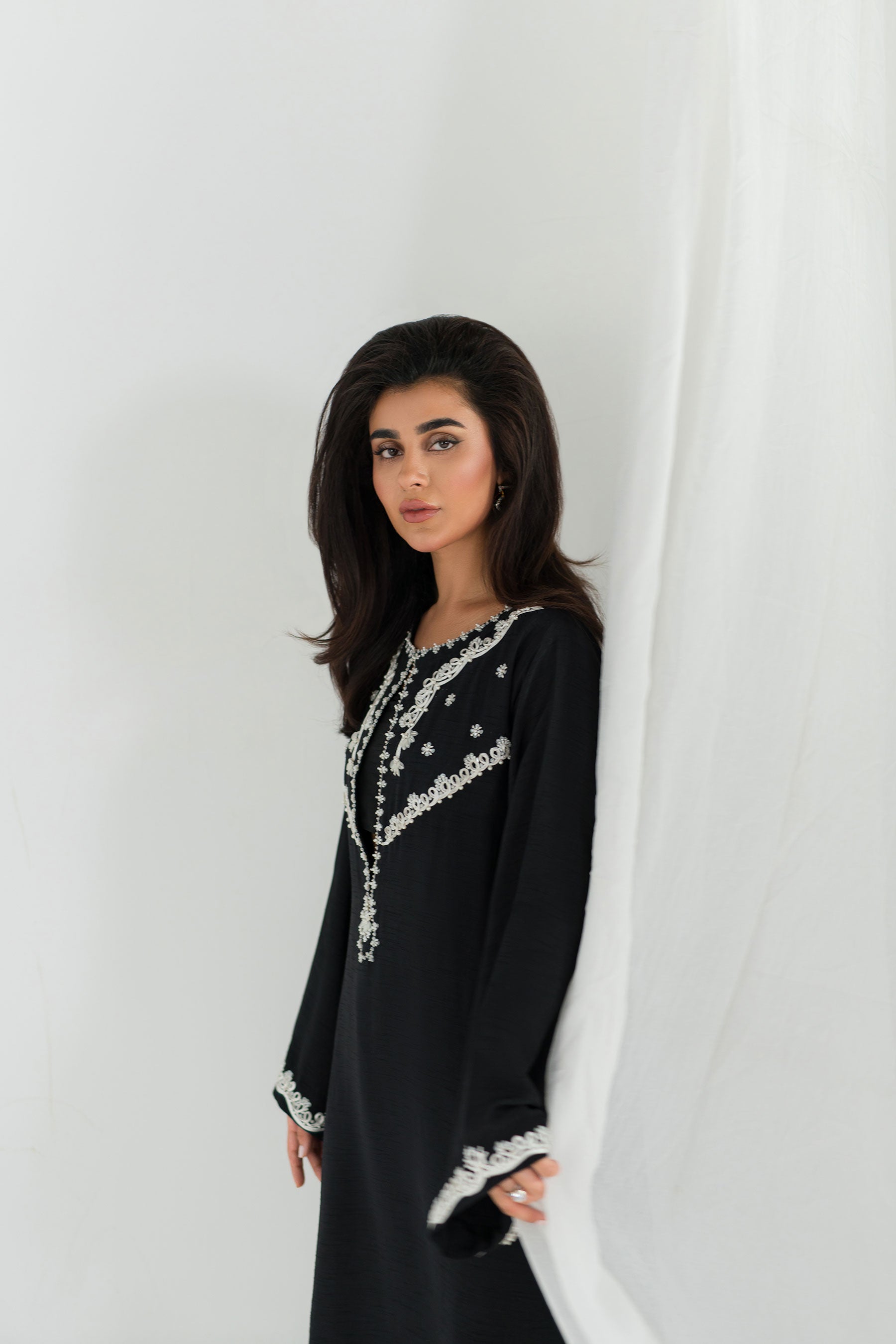Pakistani Black Embroidered Pure Raw Silk Salwar Kameez (3-Piece) - Image 2
