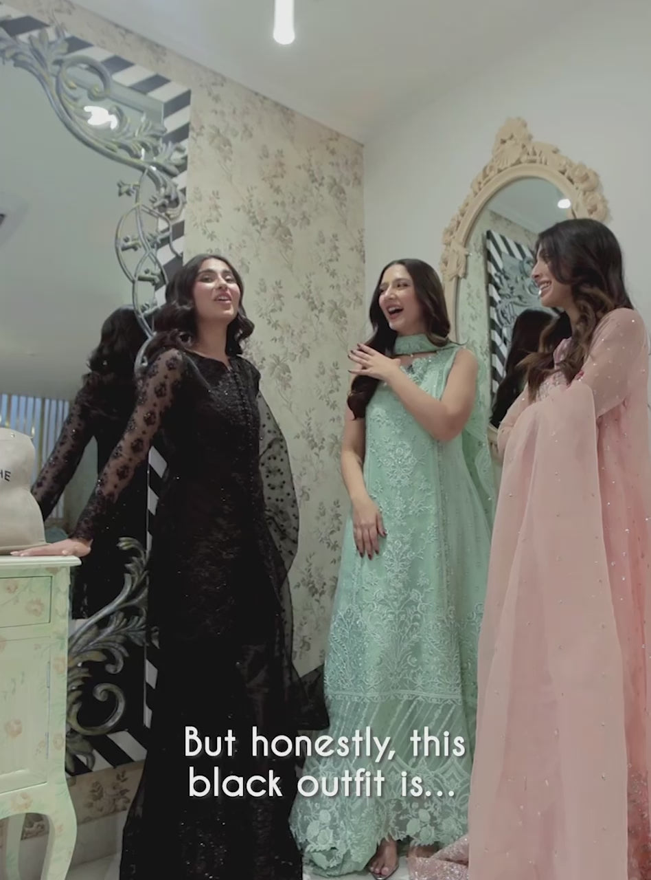 Pakistani Black Sequin Embroidered Raw Silk Salwar Kameez (3-Piece) - Image 8