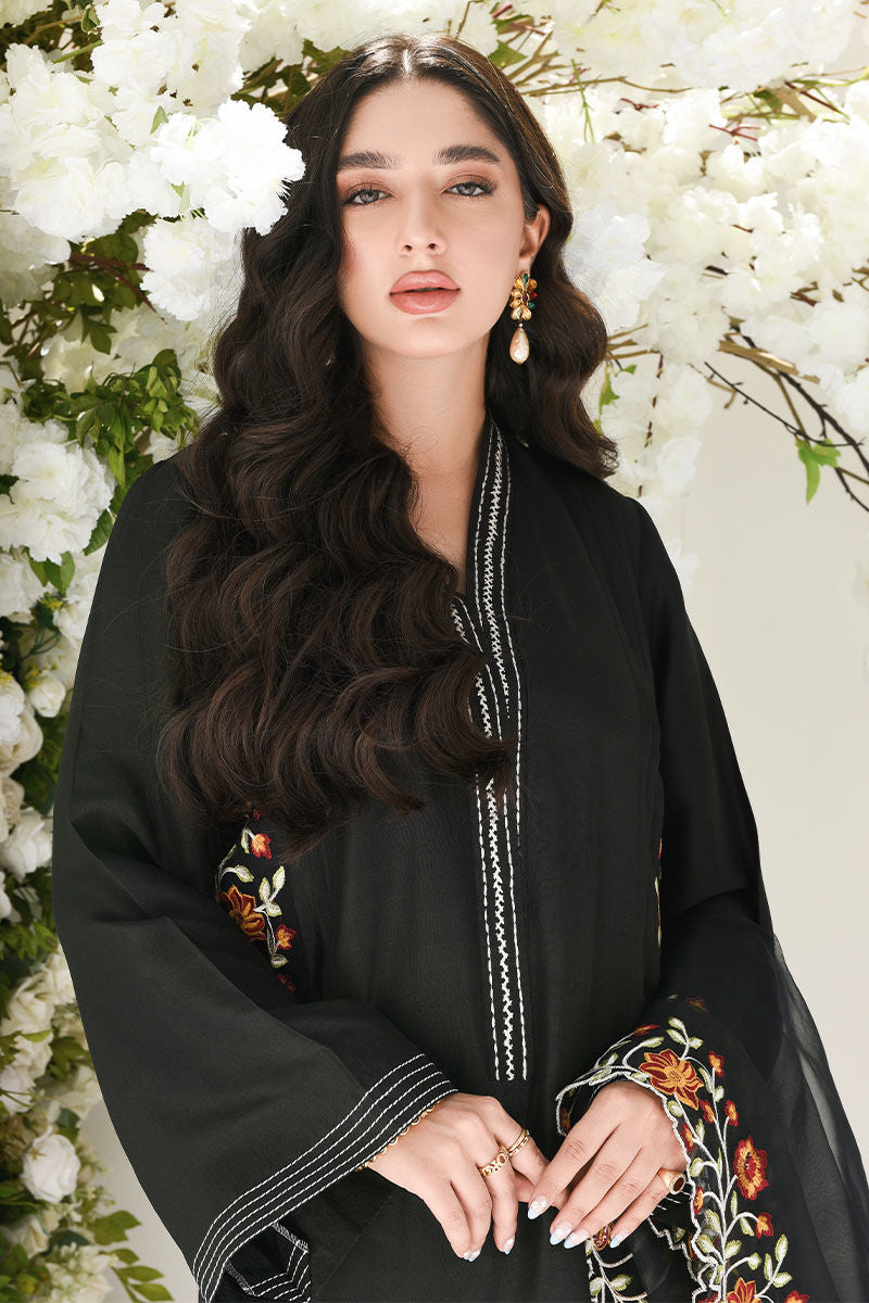 Pakistani Black Embroidered Raw Silk Salwar Kameez (2-Piece) - Image 4