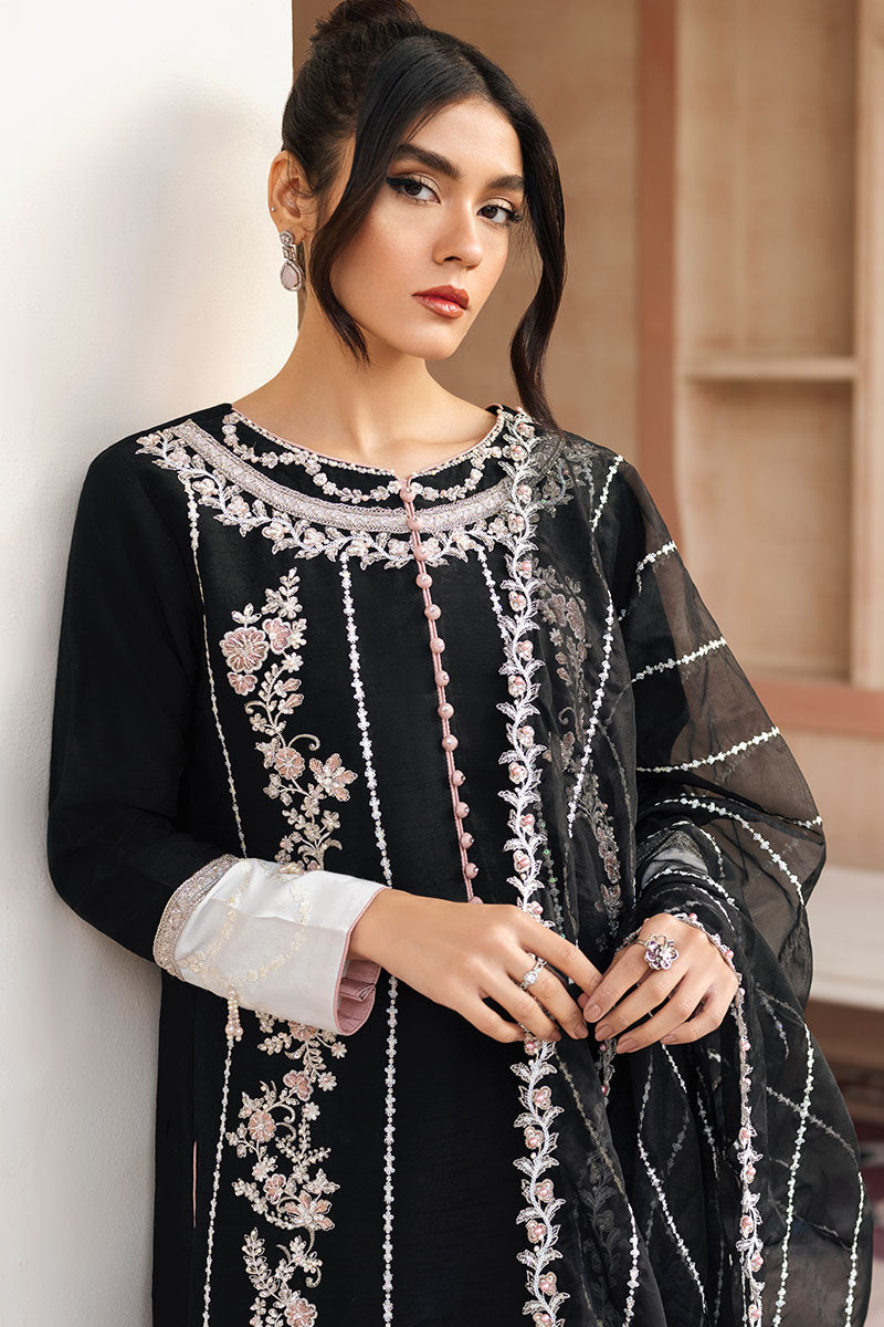 Black Embroidered Raw Silk Salwar Kameez (3-Piece) - Image 4