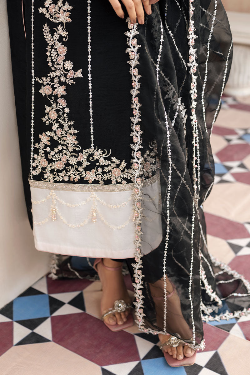 Black Embroidered Raw Silk Salwar Kameez (3-Piece) - Image 7