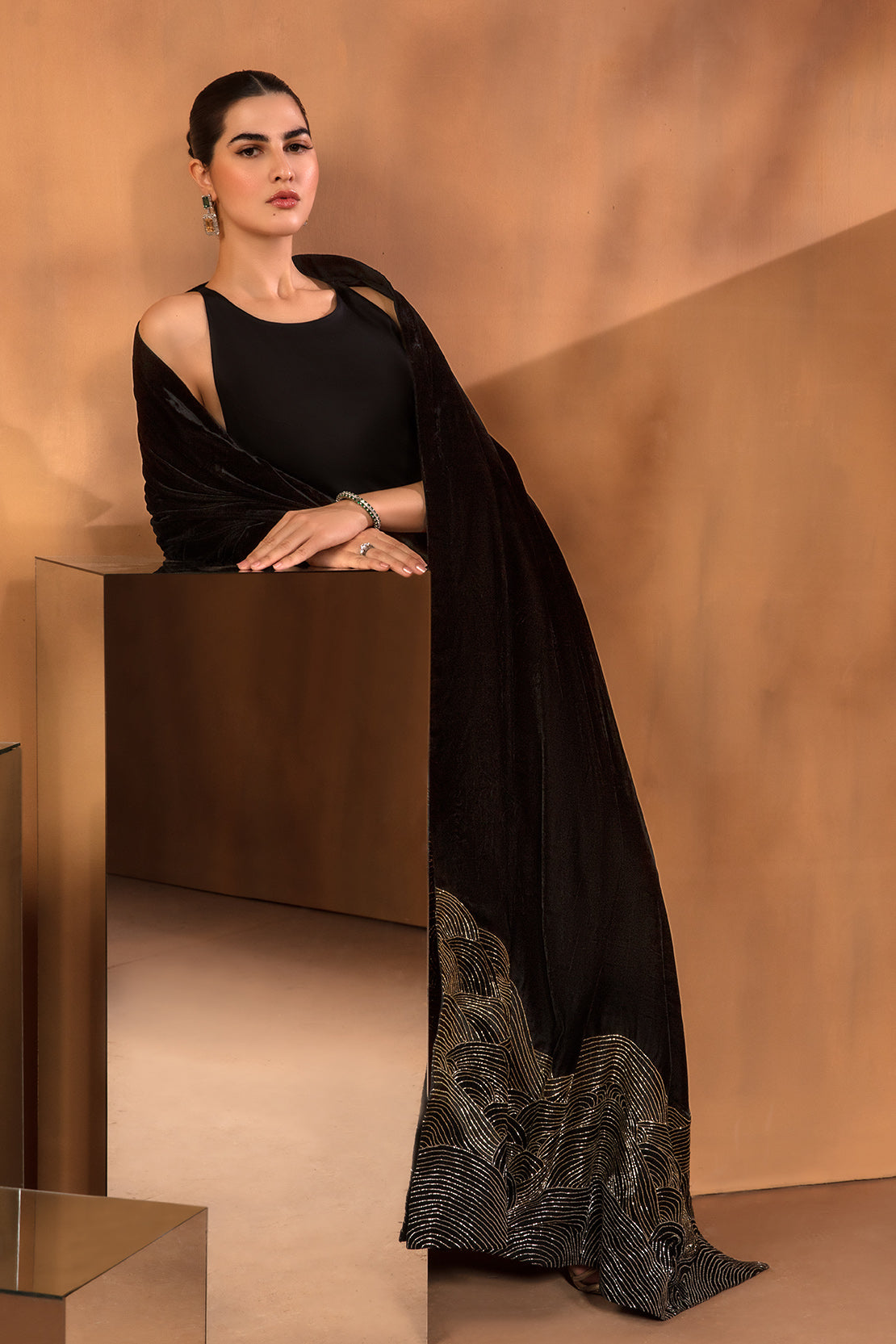 Black Swarovski Embellished Raw Silk Salwar Kameez (3-Piece) - Image 5