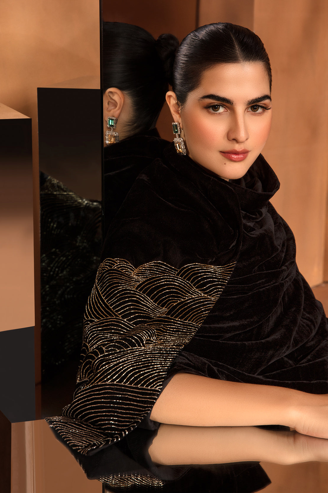 Black Swarovski Embellished Raw Silk Salwar Kameez (3-Piece) - Image 6