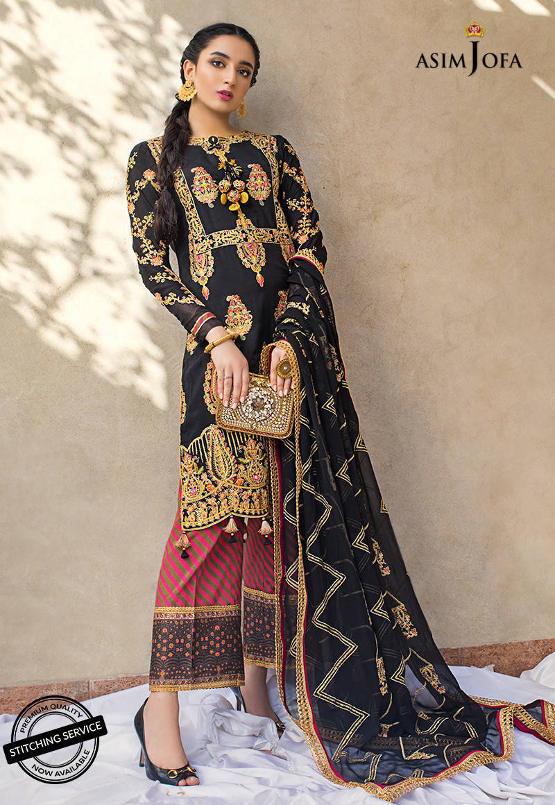Black Embroidered Raw Silk 3-Piece Suit - Image 1