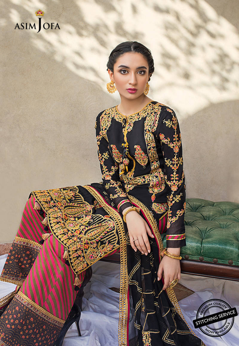 Black Embroidered Raw Silk 3-Piece Suit - Image 3