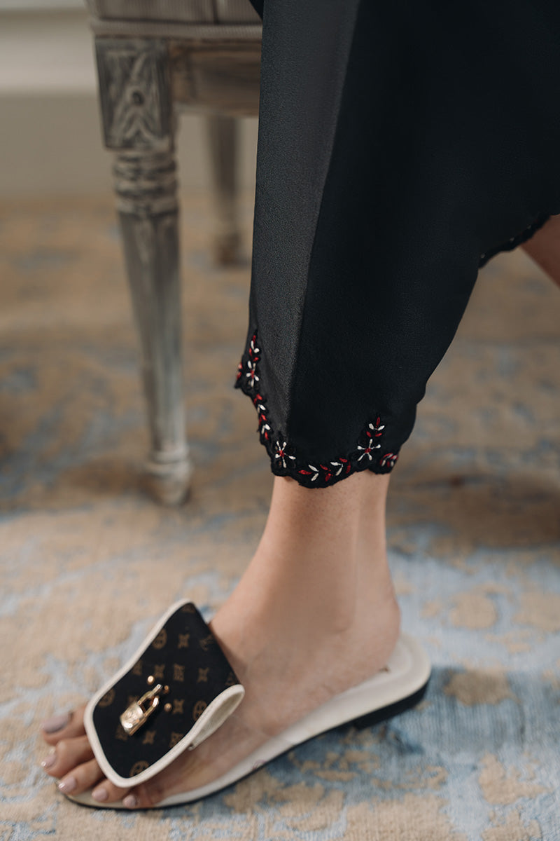 Black Ajrak-Inspired Embroidered Silk Salwar Kameez (2-Piece) - Image 7