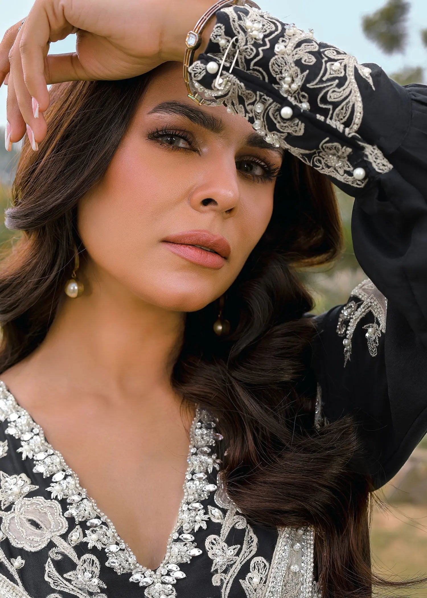 Black Embroidered Raw Silk Salwar Kameez (3-Piece) - Image 7