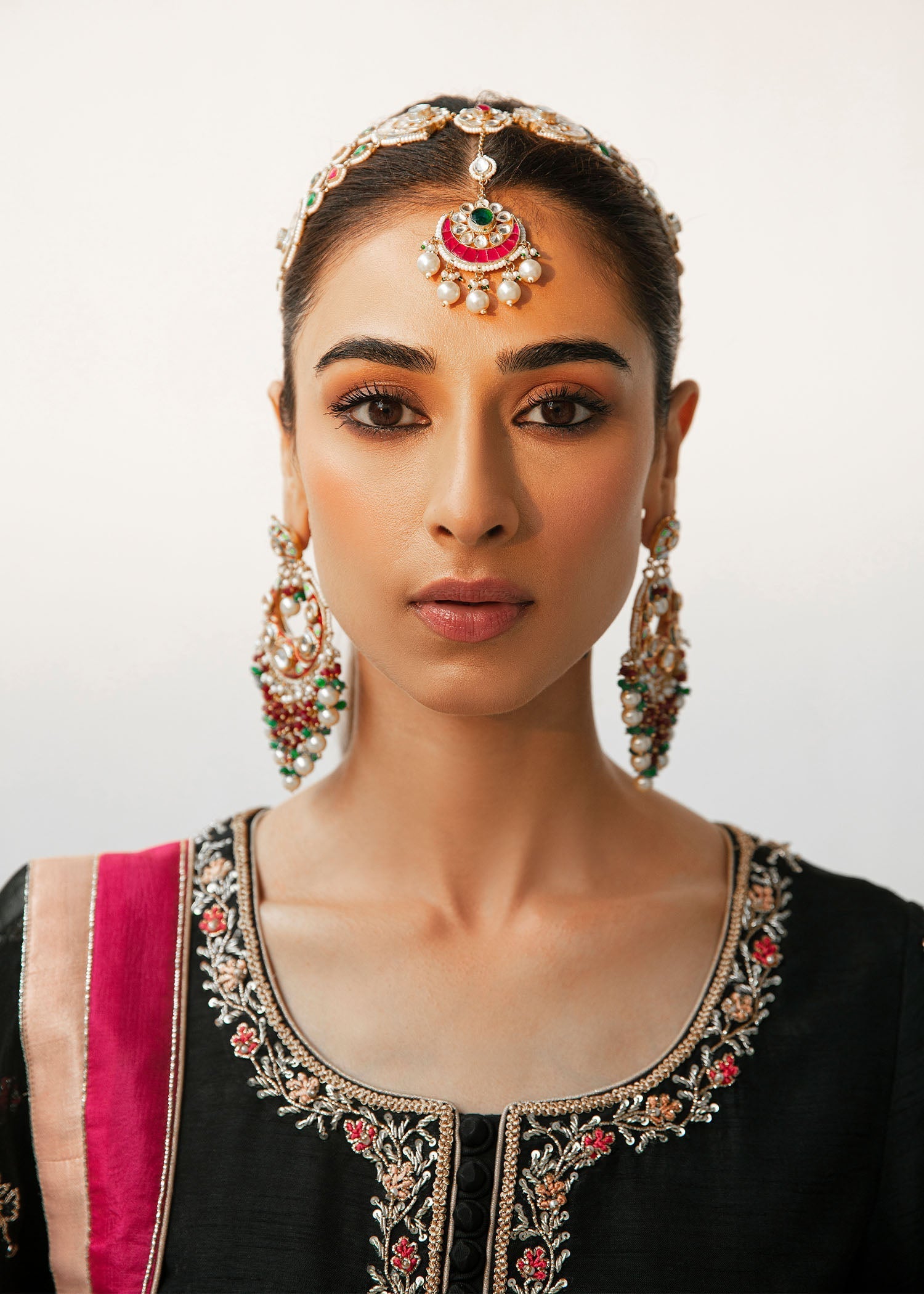 Black Embroidered Raw Silk Kurta Set (3-Piece) - Image 4