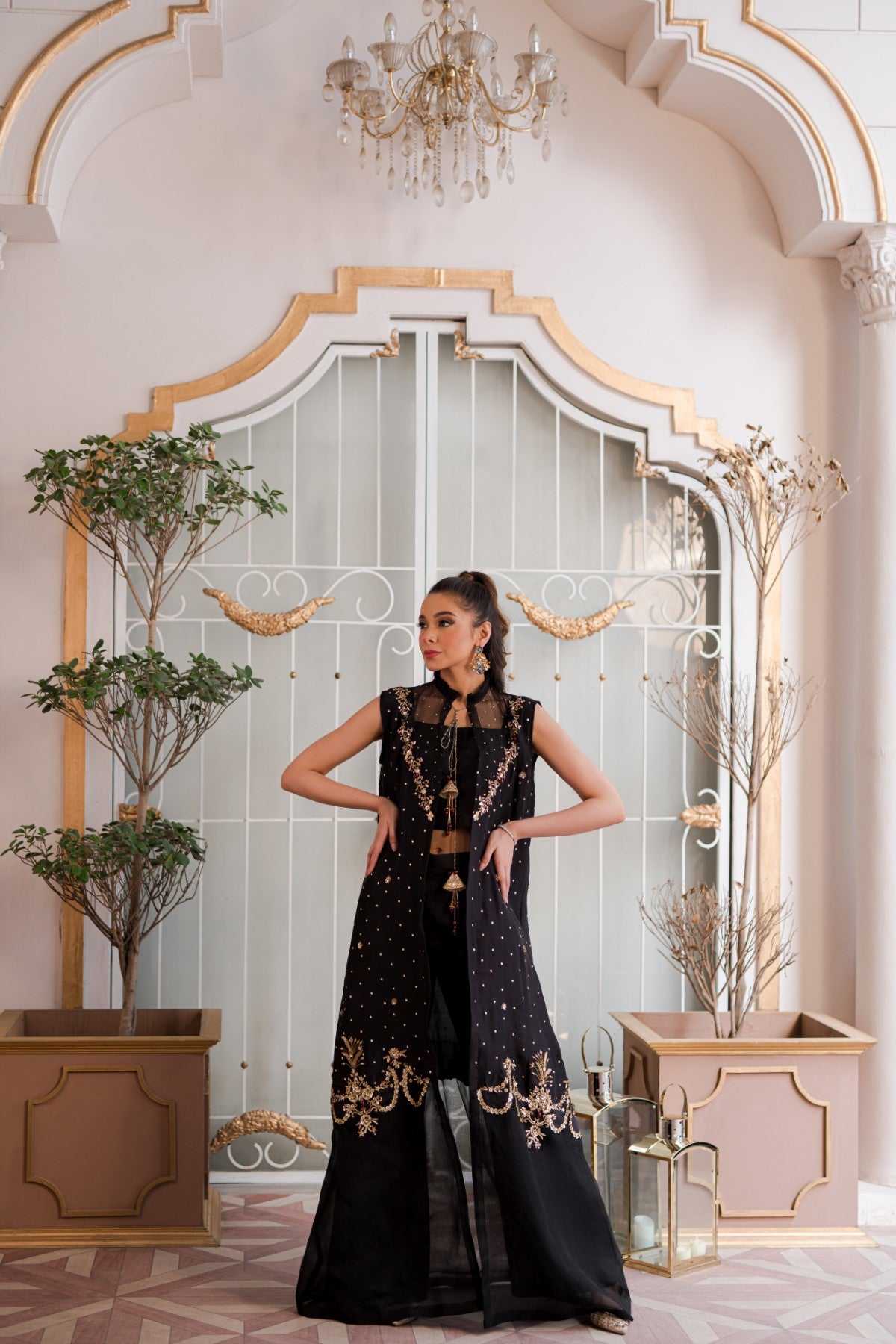 Black Dabka Sequin Rawsilk Salwar Kameez (2-Piece) - Image 1
