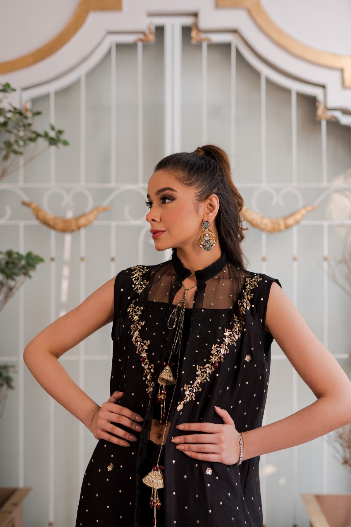 Black Dabka Sequin Rawsilk Salwar Kameez (2-Piece) - Image 3