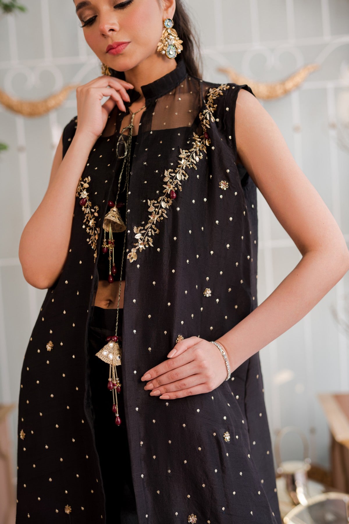 Black Dabka Sequin Rawsilk Salwar Kameez (2-Piece) - Image 4