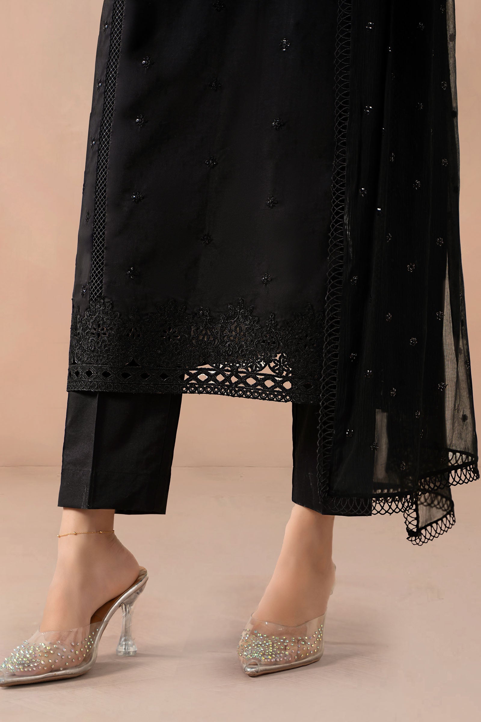 Black Embroidered Self Jacquard 3-Piece Suit - Image 6