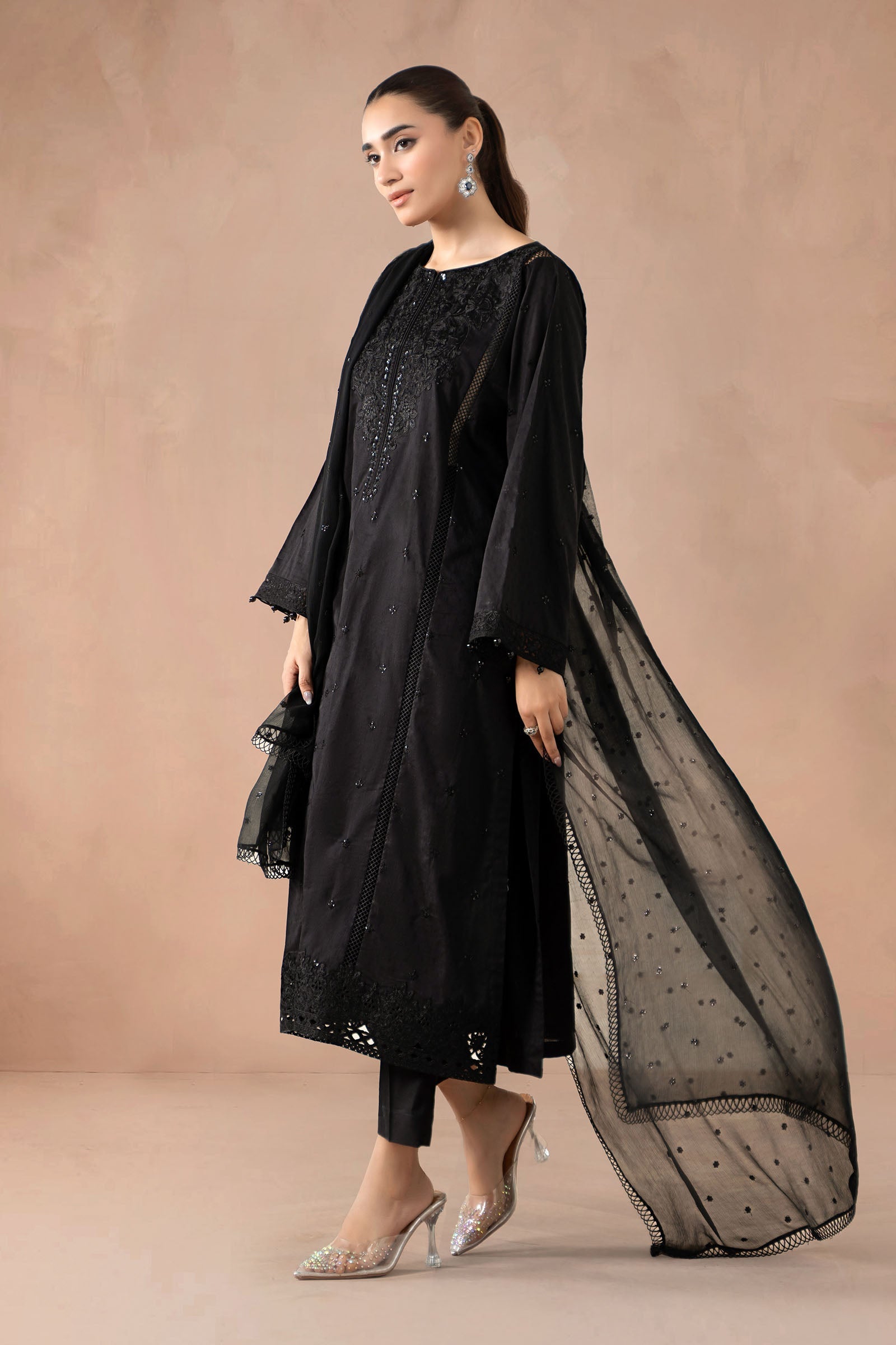 Black Embroidered Self Jacquard 3-Piece Suit - Image 7