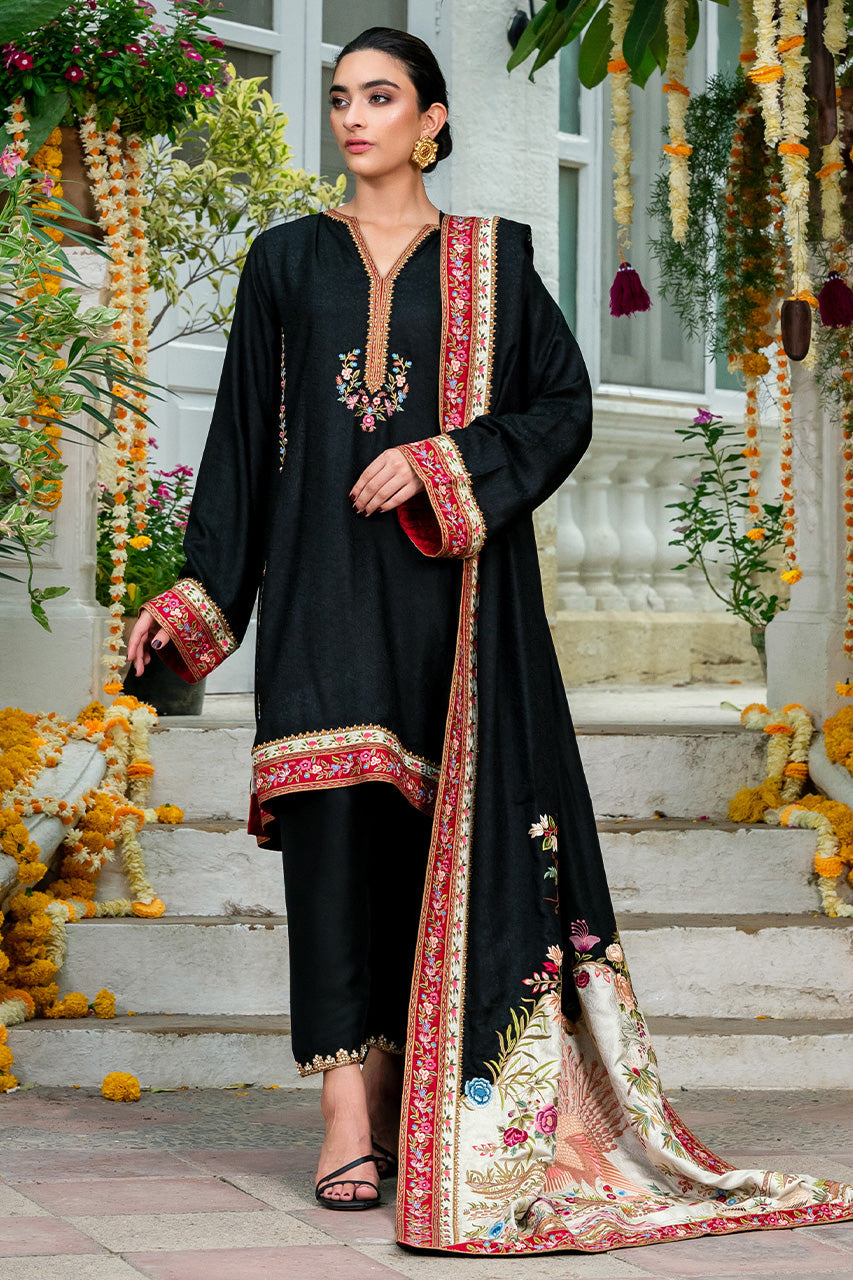 Black Haath-aari Embroidered Jamawar & Silk Kurta Set (3-Piece) - Image 1
