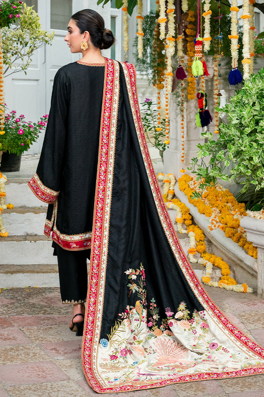 Black Haath-aari Embroidered Jamawar & Silk Kurta Set (3-Piece) - Image 2