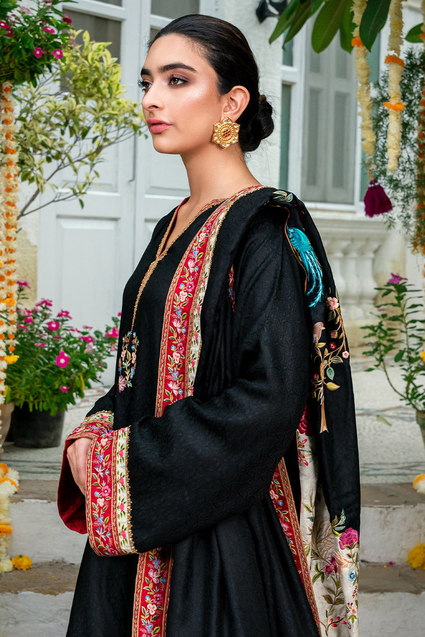 Black Haath-aari Embroidered Jamawar & Silk Kurta Set (3-Piece) - Image 4