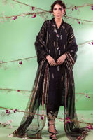 Pakistani Black Hand Block Printed Self-Organza Salwar Kameez (3-Piece) - Image 2