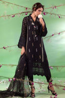 Pakistani Black Hand Block Printed Self-Organza Salwar Kameez (3-Piece) - Image 3