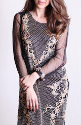 Pakistani Black Hand-Embroidered Sheer Net Salwar Kameez (3-Piece) - Image 3