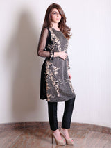 Pakistani Black Hand-Embroidered Sheer Net Salwar Kameez (3-Piece) - Image 5