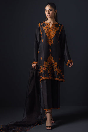 Black Aari-Embroidered Silk Salwar Kameez (3-Piece) - Image 1