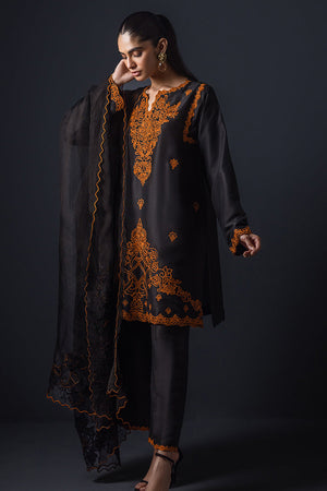 Black Aari-Embroidered Silk Salwar Kameez (3-Piece) - Image 2