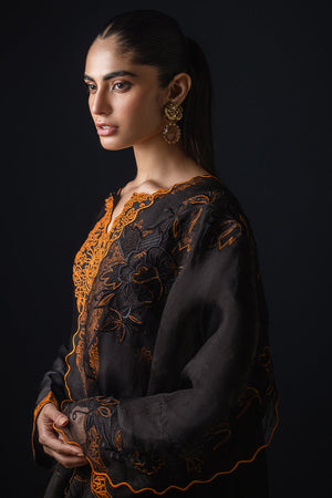 Black Aari-Embroidered Silk Salwar Kameez (3-Piece) - Image 5