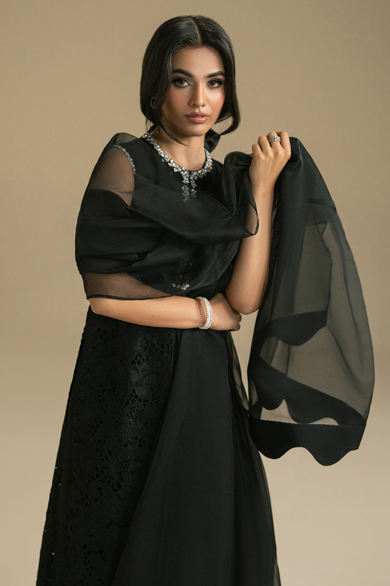 Black Cutwork Silk-Blend Salwar Kameez (3-Piece) - Image 3